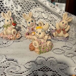Vintage 90s Easter Bunny Figurines Set of 4 Pastel Decor Spring cottage core